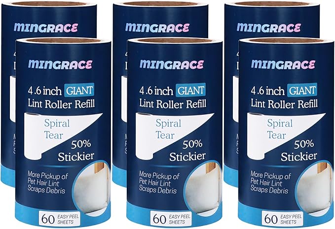 4.6 inch Giant Lint Roller Refills Only Compatible with Evercare Giant Lint Rollers and T Handle Pet Hair Roller, 50% More Pickup, 60 Sheets per Refill, 6 Pack, 360 Sheets Total