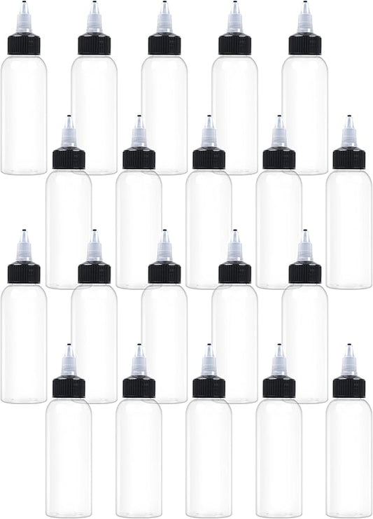 20 Pcs 2oz Plastic Squeeze Bottles with Twist Top Cap, 60ml Clear Dispensing Bottles, Empty Squirt Bottle for Liquids, Sauces, Arts, Crafts, Travel