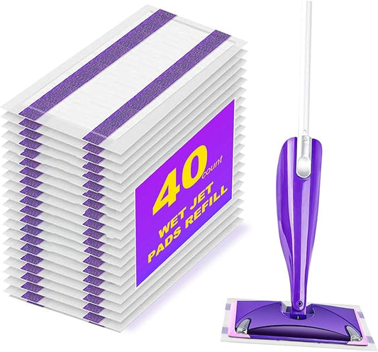 40 Count Mop Pad Refills for Swiffer Wet Jet Spray Mop, Disposable Multi Surface Wet Jet Mopping Pads for All Hardwood Floor Cleaning, 4 Layers Thickened | Super Heavy-Duty Absorbent | Stickiness.