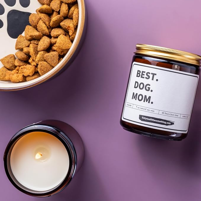 Best Dog Mom Scented Candle | Lavender Vanilla | 100% Soy Wax | Long Burn Time - Dog Mom Gifts for Women, New Puppy Funny Present Idea for Pet Lover, Fur Mama Gift for Christmas or Birthday