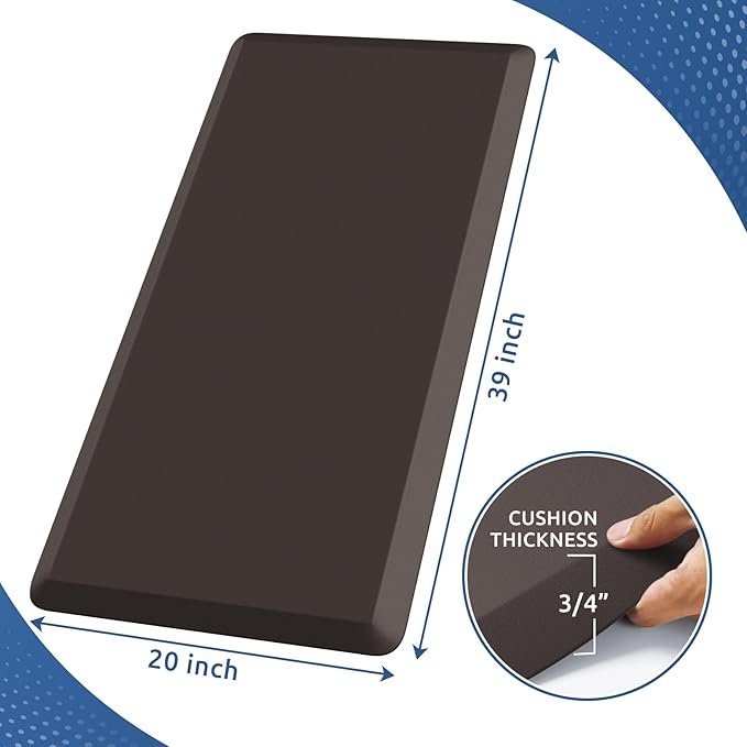 KitchenClouds Kitchen Mat Cushioned Anti Fatigue Rug 20"x39" Waterproof, Non Slip, Standing and Comfort Desk/Floor Mats for House Sink Office (Chocolate)