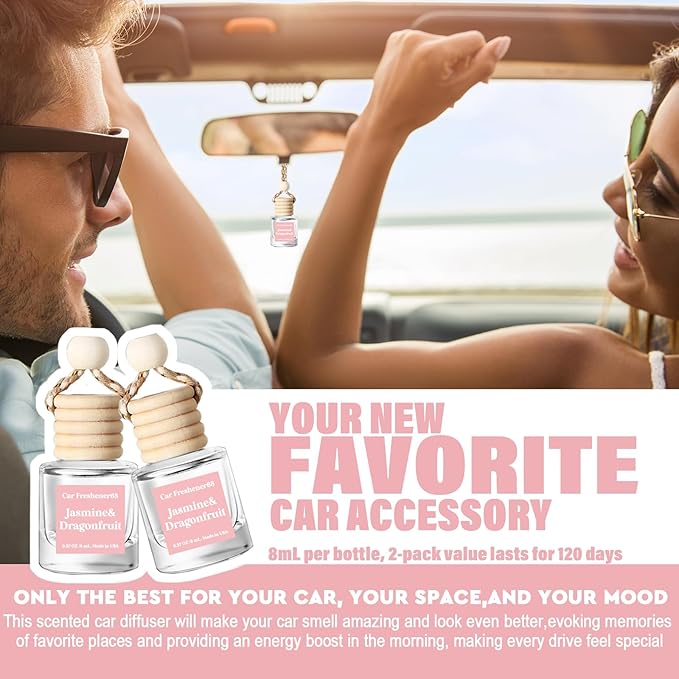 HoogaLife Car Air Freshener Diffuser 2 Pack Hanging Jasmine Dragonfruit Car Air Freshener for Women 45+ Days Long Lasting Fragrance Made in USA (B68)