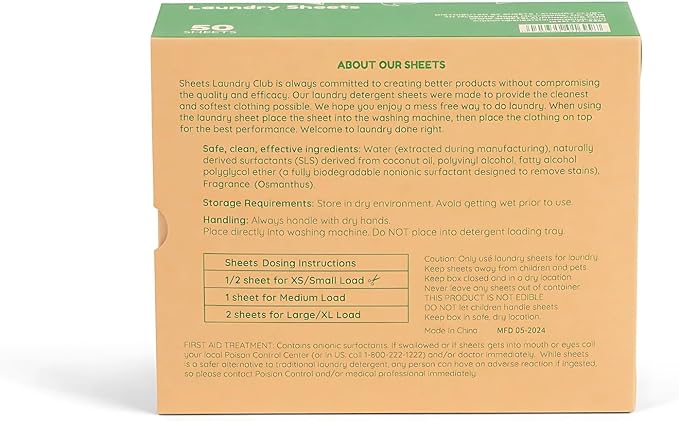 Sheets Laundry Club - Liquidless Laundry Detergent Sheets, 100 Loads - Fresh Linen Scent, Eco-Friendly, Quick-Dissolving Formula, Hypoallergenic, Septic Safe, Plastic-Free Packaging - 50 Sheets