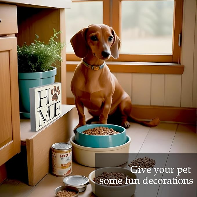 Dog Decor for The Home, Paw Print Home Pet Decor Wood Box Sign Block for Bedroom Shelf Tabletop Office Farmhouse, Dog Lovers Gift 5 x 5 Inch