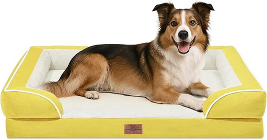 Comfort Expression Orthopedic Dog Bed for Large Dogs 38x25 Inch, Waterproof Egg Crate Foam Large Pet Bed with Removable Bolsters, Dog Couch with Washable Cover & Non-Slip Bottom, Spicy Mustard