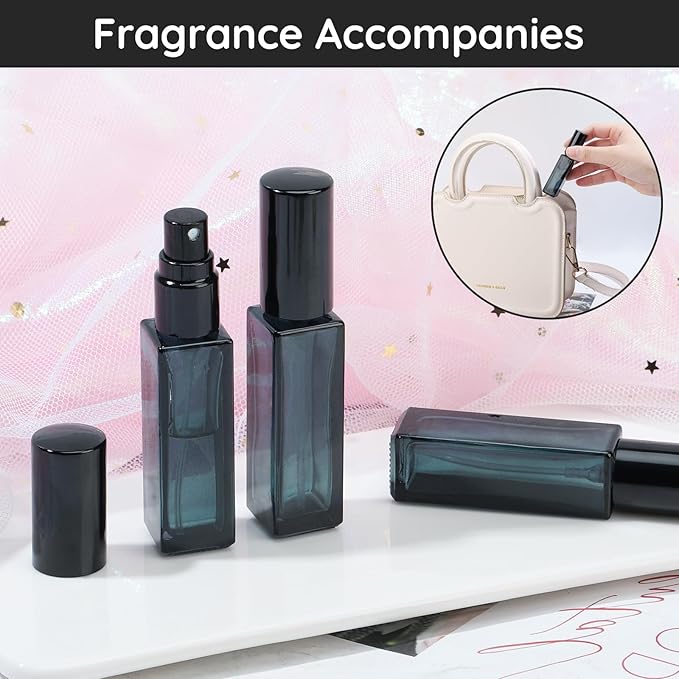 Segbeauty Refillable Perfume Bottles, Set of 10 Glass Mini Perfume Atomizer with Lid, 10ML Travel Small Toiletries Sample Bottle Fine Mist Sprayer, Square Pump Dispensing Containers Perfume Making Kit