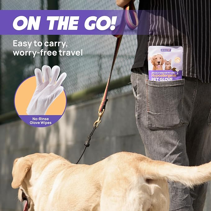 HICC PET Cleaning Deodorizing Glove Wipes for Dogs & Cats, Vet Recommended Hypoallergenic Hydrating & Nourish Fur Pet Grooming Glove Wipes, Pet Bathing Wipes for Horse Coat Care