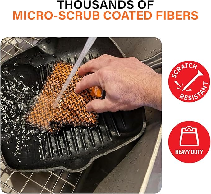 Q-Swiper Scrub-Clean Reusable Grill Cleaning Cloth - 2 Pack | Large Non-Scratch Cloth with Micro-Coated Fibers | Heavy-Duty for BBQ | Cleaner for Pots, Cast Iron Skillets, Grill Basket & Accessories