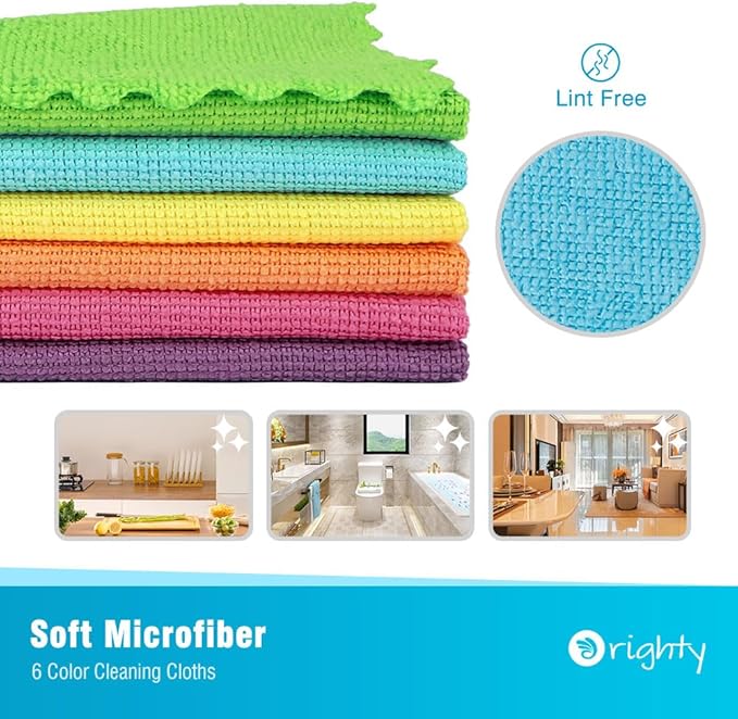 Orighty Microfiber Cleaning Cloth 24 Pack, Highly Absorbent Cleaning Supplies, Lint Free Cloths for Multiple-use, Powerful Clean Rags for House, Kitchen, Car Care (Multi-Color) 11.5 x11.5 inch