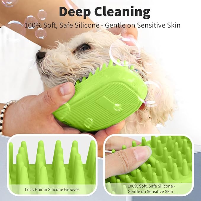 Bath Brushes for Pet Grooming & Massage,Rubber Scrubbing Brush for Dogs,Pet Silicone Shampoo Brush,Ideal for Long & Short Haired Dogs and Cats, Essential Puppy Accessory,Green