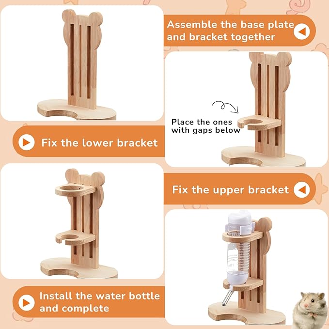 18 Pcs Hamster Cage Accessories, Silent Hamster Wheel, 15 Chew Toys Set, Maze Wood House and Water Bottle Set for Rat Mice Small Animals Habitat (Fun Interactive Style)