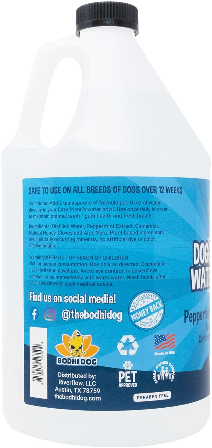 Bodhi Dog Peppermint Dental Water Additive for Dogs & Puppies - Freshens Breath, Reduces Tartar, Promotes Healthy Gums - Oral Care for Teeth & Breath - Supports Clean Mouth - Made in USA (128 Fl Oz)