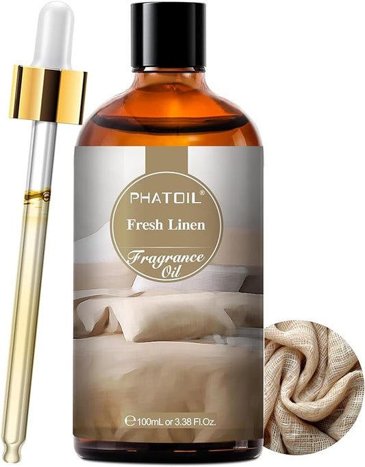 100ML/3.38fl.oz Fresh Linen Fragrance Oils, PHATOIL Fresh Linen Oil for Diffuser, Humidifier, Scented Oils for DIY Soap, Candle Making with Premium Glass Dropper
