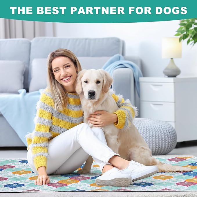 Washable Pee Pads for Dogs, Stylish Absorbent Reusable Training Dog Pads, Non-Slip and Leak-Proof Puppy Pads, Potty Pads for Crates, Whelping, Playpen, Bed and Floors, Bohemian Pattern 2 Pack 18" x24"
