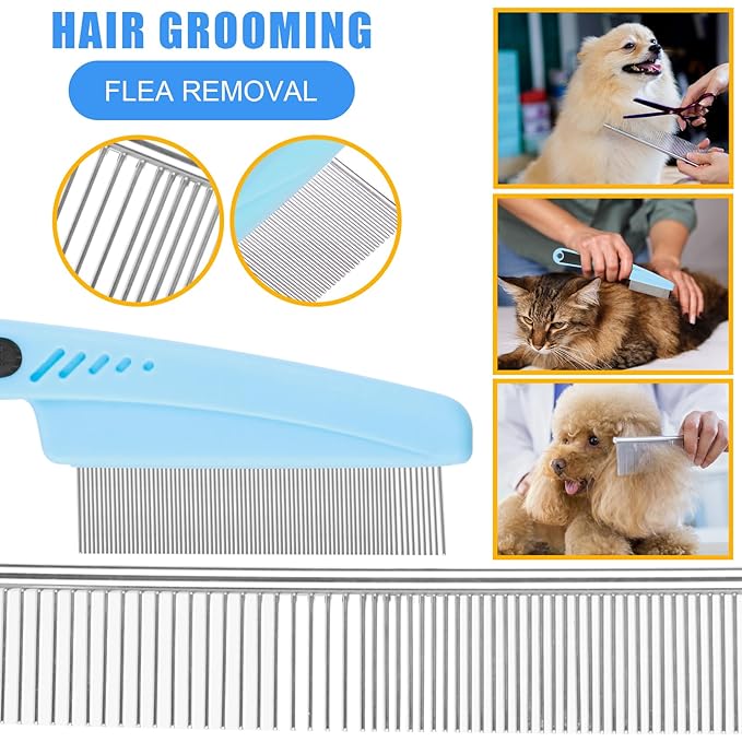 Pet Grooming Kit with Pet Shedding Slicker Brush, Bath Massage for Rabbit, Puppy, Kitten, All Hair Types, Includes Multiple Combinations of Combs and Brushes