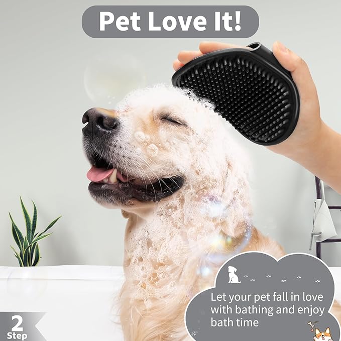 Comotech 6PCS Dog Bath Brush & Dog Toothbrush | Adjustable Handle Shampoo Brush & Scrubber for Short & Long Haired Dogs & Cats | Effectively Solve Odor & Stain Removal Problems (Black Gray Blue)