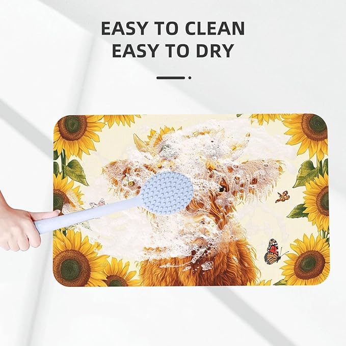 Highland Cow Bath mats Quick Dry Absorbent Bath Rugs Rubber Non Slip Bath Mat for Bathroom Floor Tub Shower Sink 16"×24"