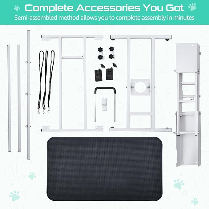 43.6" Pet Grooming Table for Large Dogs, Heavy Duty Height Adjustable Dog Grooming Table With Overhead Arm & Noose Height Range 22''-39'', Maximum Capacity Up to 350 Lbs, White