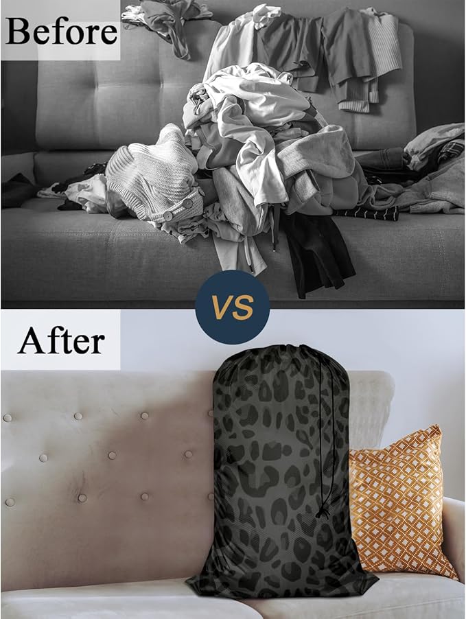 Swono Safari Pattern Laundry Basket Clothes Hamper Bag Wildlife Zoo African Animal Skin Collapsible Dirty Clothes Storage Laundry Organizer, Leopard Print