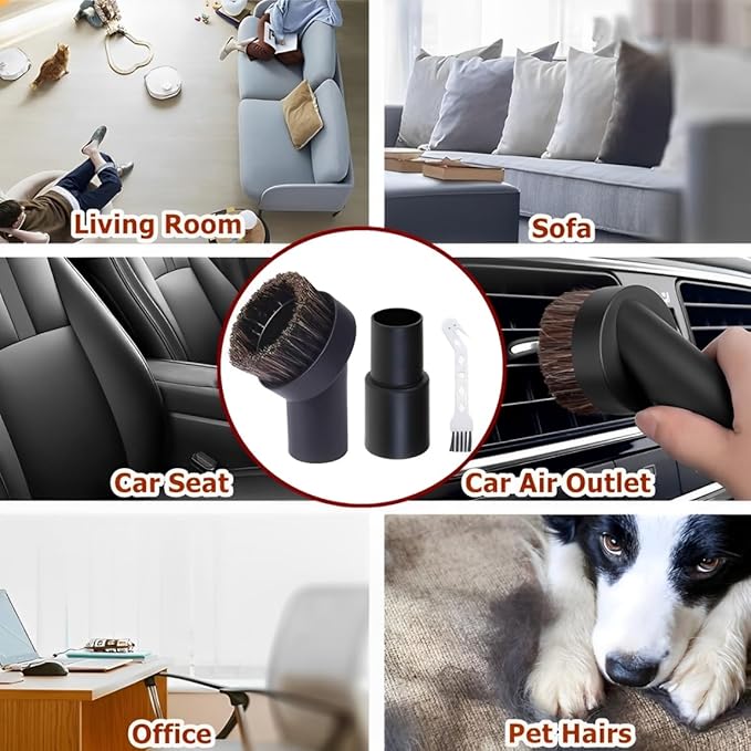 Vacuum Brush Attachment,25mm Horse Hair Brush with 1-1/4 to 1-3/8 Inch Hose Adapter for HV300 HV301 HV322 HV320 and Most 1.25 Inch Vacuum Cleaner