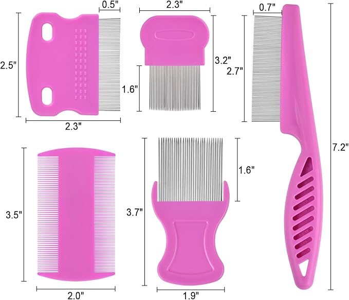 6 Pack Flea Comb for Cats Dogs,Stainless Steel Dog Cat Grooming Combs With Rounded Teeth,Double-Sided Tear Stain Remover,Dematting Comb For Dogs Cats Ideal for Small, Medium & Large Pets (Pink)