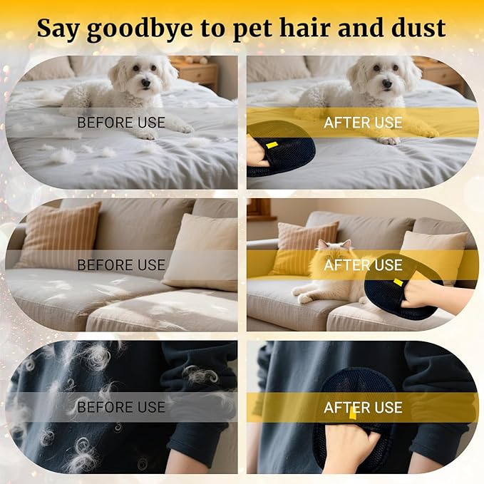 3PCS Upgraded Pet Hair Removal Glove for Dogs & Cats, Reusable Electrostatic Pet Hair Remover Glove for Couch, Furniture, Carpet & Car Seat, Best Grooming Gloves for Pets Hair Removal & Massage