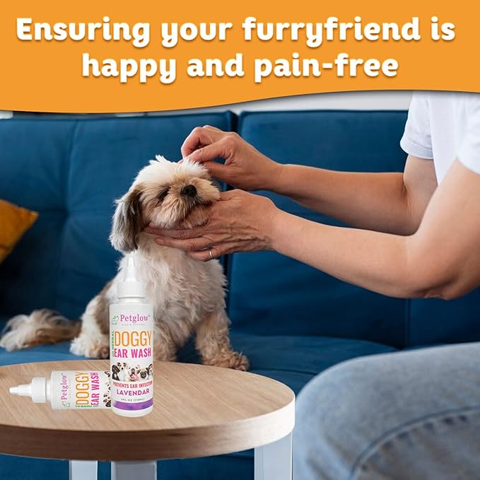 Petglow Dog Ear Cleaner, Gentle Wax Remover, Gentle Ear Cleaning Drops, Effective Ear Drops for Itch, Odor, Aloe Vera and Turmeric Ear Cleaning Solution for Dogs, Cruelty-Free