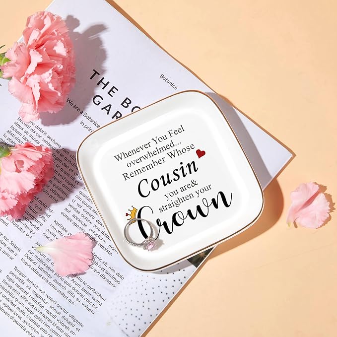 Christmas Cousin Gifts for Women Unique Jewelry Dish Tray Trinket Dish – Remember Whose Cousin You Are – Straighten Your Crown – Birthday Gifts for Cousin Graduation Thanksgiving Valentines