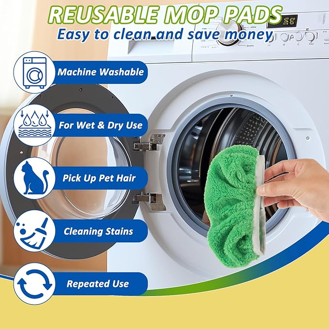 24 Pack Reusable Microfiber Mop Pads, Reusable Mop Pads Fit Swiffer, Washable Mop Pads Compatible with Swiffer, Replacement Wet Mopping Refills for Cleaning Hardwood Surface Floor