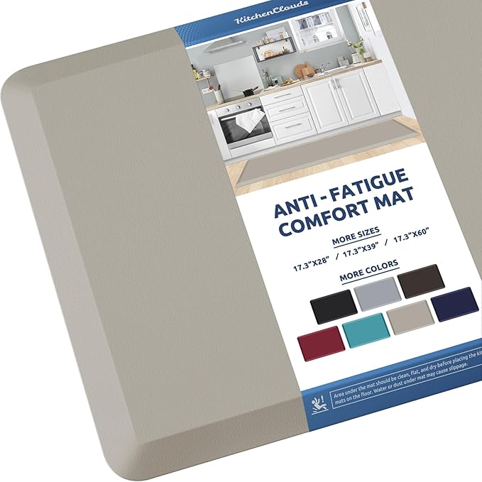 KitchenClouds Kitchen Mat Cushioned Anti Fatigue Kitchen Rug 17.3"x60" Waterproof Non Slip Kitchen Rugs and Mats Standing Desk Mat Comfort Floor Mats for Kitchen House Sink Office (Khaki)