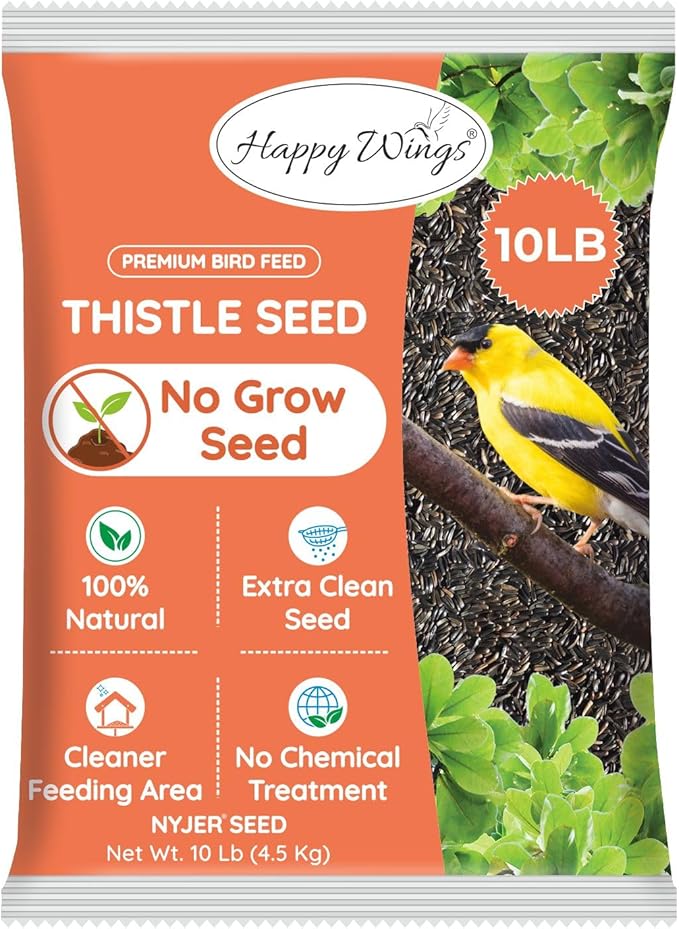 Happy Wings Nyjer/Thistle Seeds Wild Bird Food - 10 Pounds I No Grow Seed I Bird Seed for Wild Birds