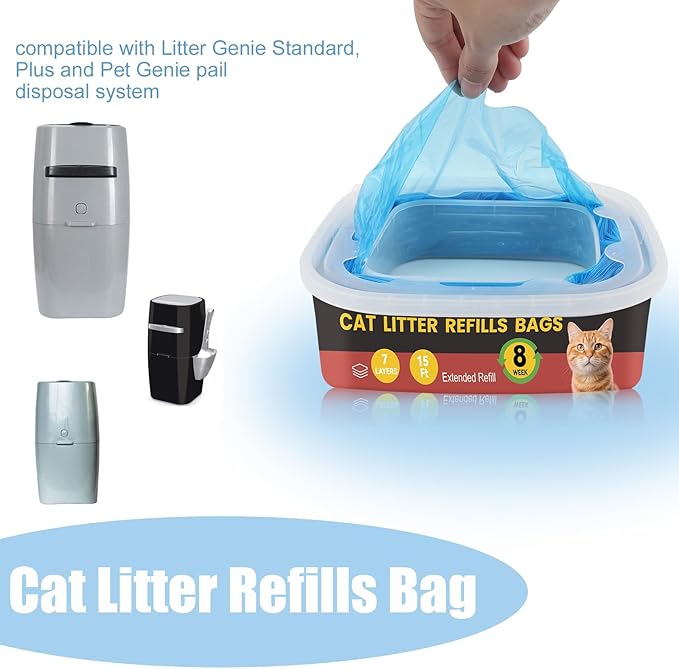 10 Pack Cat Litter Refill Bags,Compatible with Litter Genie Standard/Plus/XL and Litter Refill Cartridge,Blue