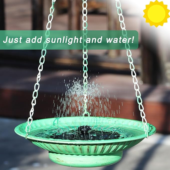 12.3" Hanging Bird Bath with Solar Fountain Bird Bath Bubbler，Birdbath Fountain for Garden Patio Decor,Green