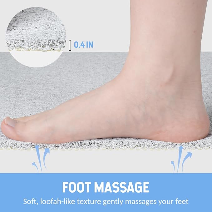 Non-Slip Bathtub Mat, Anti Slip Shower Mat, Fast Drying Bathtub Mats, Foot Scrubber Mat, Anti Slip Mat for Tub, Floor, Bathroom, Kitchen, Home, Hotel (White 40"×16")