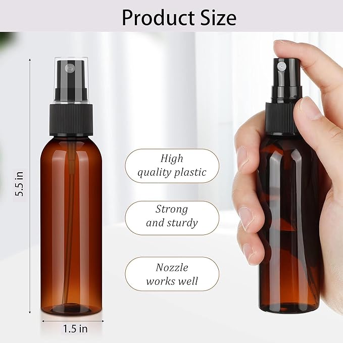100 PCS 3.4 oz Plastic Spray Bottles with Fine Mist Nozzles for Essential Oil Travel and Refillable Cosmetic Use(Amber)
