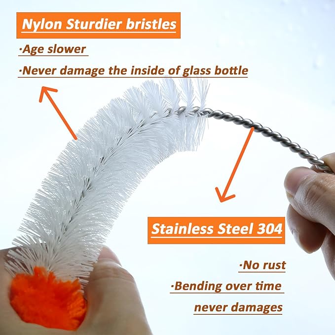 Hummingbird Feeder Cleaner Brush, Versatile Bendable Cleaning Brushes for Various Size Water Bottles, Gentle Bristles with Soft Tip, Stainless Steel 304 for Cleaning, 10.24 in/26 cm