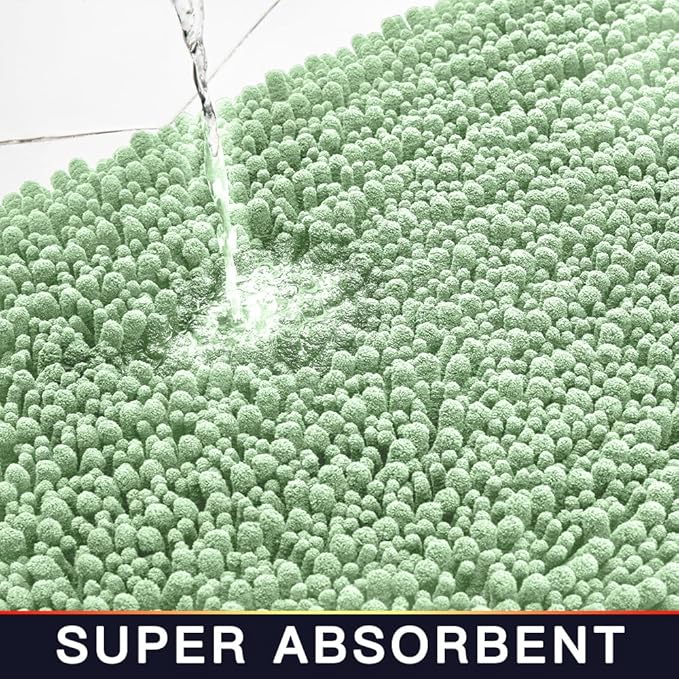 Walensee Large Bathroom Rug Non Slip Bath Mat (24x60 Inch Sage Green) Water Absorbent Super Soft Shaggy Chenille Machine Washable Dry Extra Thick Perfect Absorbant Best Plush Carpet for Shower Floor