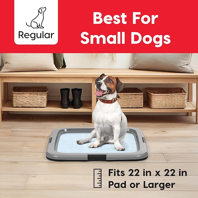 IRIS USA Pee Pad Holder - for Regular Sized Dog and Puppy Pee Pads, Secured Latches, Non-Skid Feet, High Polish Finish for Easy Cleaning, Leak Protection, Fits 22"x22" Pad or Larger, Black/Gray