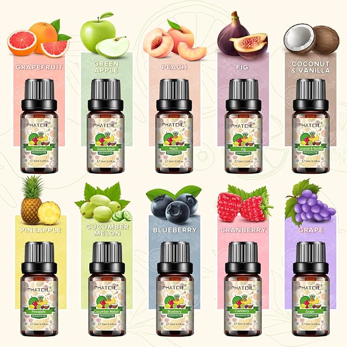 PHATOIL Coconut & Vanilla Fragrance Oils Set, 10 Pcs Aromatherapy Oils Set, for Diffusers, Home Care, DIY Soap Candle Making Scents, Fragrance, Aromatherapy, Humidifiers, for Friend (10ml)