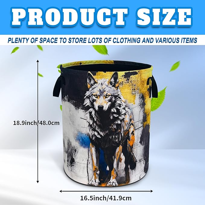 Wolf Laundry Basket Grey Wolf Animal Oxford Cloth Laundry Hamper With Handle Foldable Portable Clothes Storage Basket 18.9 X 16.5 In Storage Bag For Laundry Room/Bathroom/Bedroom/Dormitories