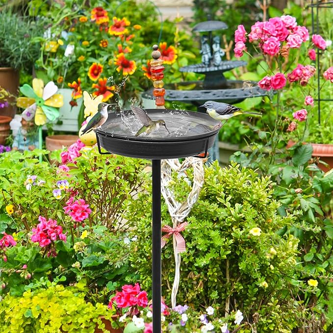 28In Freestanding Birdbaths Bowl Outdoor, Free Standing Garden Bird Bath Bird Feeder Bowl with Metal Stake, Detachable Decoration Spa Birdfeeder for Garden Patio Yard Lawn, New Upgrade(A)