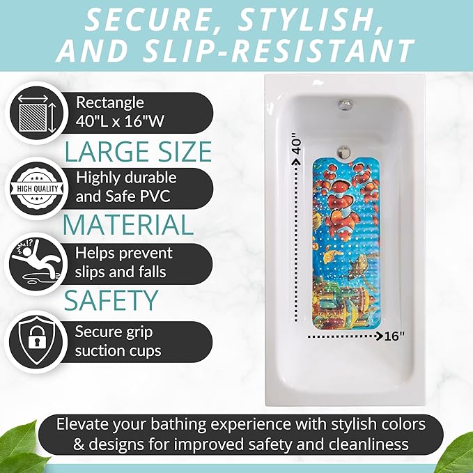 Toddler Bathtub Mat - Non Slip Kids Bath Mat - Shower Grip Mat - Bath Tub Floor Mat (Bath Clownfish)