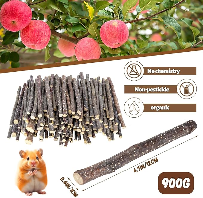2lb(900g) Small Apple Sticks for Rabbits, Animals Molar Wood Treats Toys for Chinchillas Guinea Pig Hamster Gerbil Parrot Bunny and Small Animals Chew Stick Toys Treats