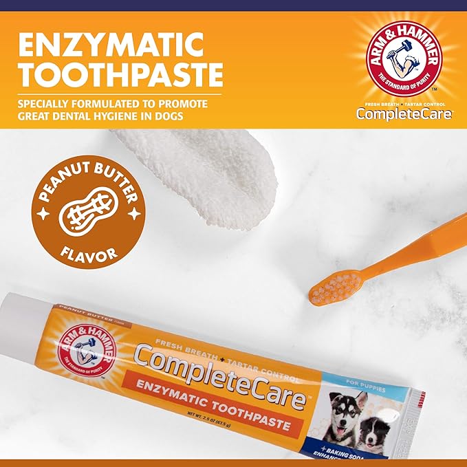 Arm & Hammer Complete Care Puppy Dental Kit, Chicken Flavor Enzymatic Dog Toothpaste, Toothbrush, & Microfiber Brush, Baking Soda + Calcium, Enhanced Formula, 2.5oz