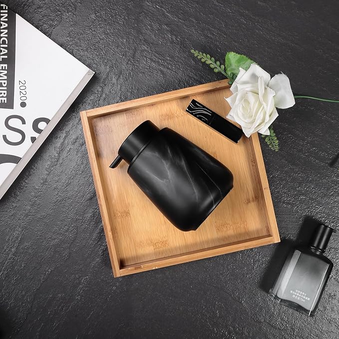 12Oz Ceramic Liquid Soap Dispenser - Modern Lotion Hand Soap Dispenser with Easy-to-Press Black Pump, Reusable and Refillable Dish Soap Dispensers for Bathroom & Kitchen, Marble Black