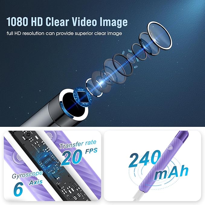 Ear Wax Removal - 1080P Camera Earwax Remover Tool - Ear Canal Cleaner - Ear Cleaning Kit - Ear Camera for iOS & Android (Purple)