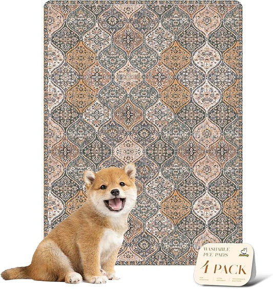 nunubaby 4PACK Washable Pee Pads for Dogs, Stylish, Non-Slip and Leak-Proof Pee Pads. Reusable Potty Pads for Dogs for Crates and Floors.(Brown/Multi, 18" x24")