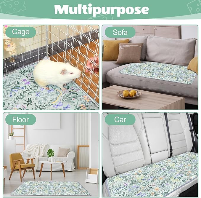 2 Pack Guinea Pig Bedding, Washable Guinea Pig Cage Liner Reusable Guinea Pig Mat Waterproof Guinea Pig Bedding for Cage, Super Absorbant Guinea Pig Pee Pads for Small Animals Hamster Rabbit Squirrel