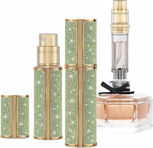 AE00LG Sparkling Travel Perfume Bottle, 5ml Mini Perfume Atomizer Sprayer, Glitter Diamond Pump Fill Perfume Bottle for Traveling, Vacation & Bussiness (Sparkling Green)
