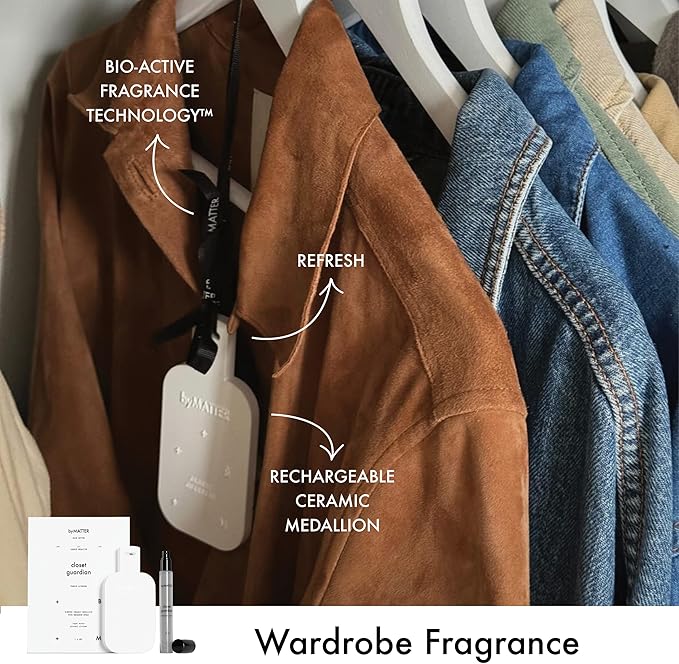 byMATTER Closet Guardian Natural Lavender Spray – Air Freshener, Hanging Ceramic Plate & French Lavender Spray, Fragrance Set for Wardrobes, Drawers & Clothing (200G / 7. Fl Oz)